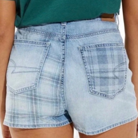 Women’s AEO NWOT Plaid Colorblock Highest Rise Mom Short - Picture 2 of 4